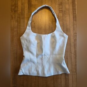 Zara White Cotton Fully Lined Halter Top With Side Zipper, Size XS